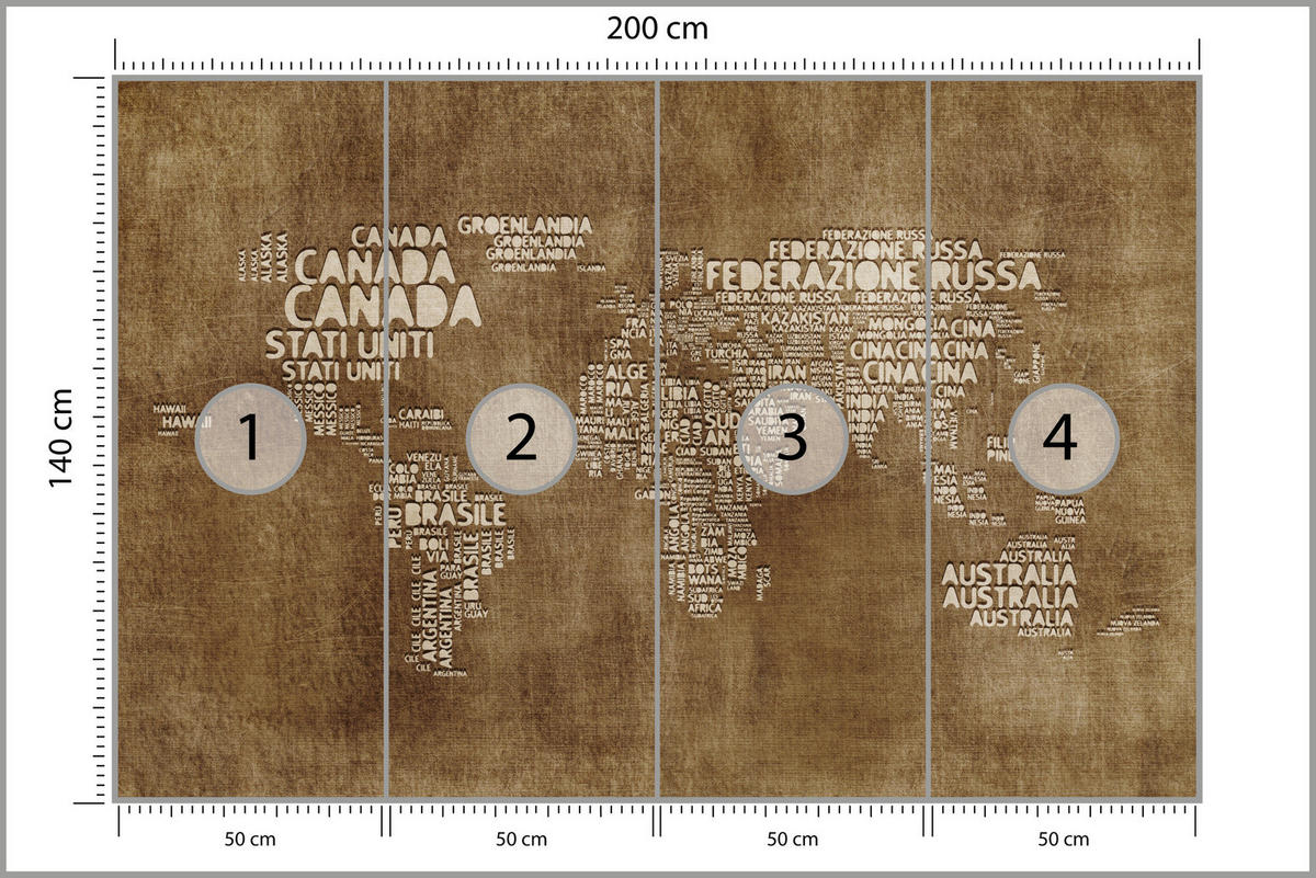 FOTOTAPETE für Büro alte italienische Weltkarte 200x140 - Beige/Braun, Papier (200/140cm) - Muralo