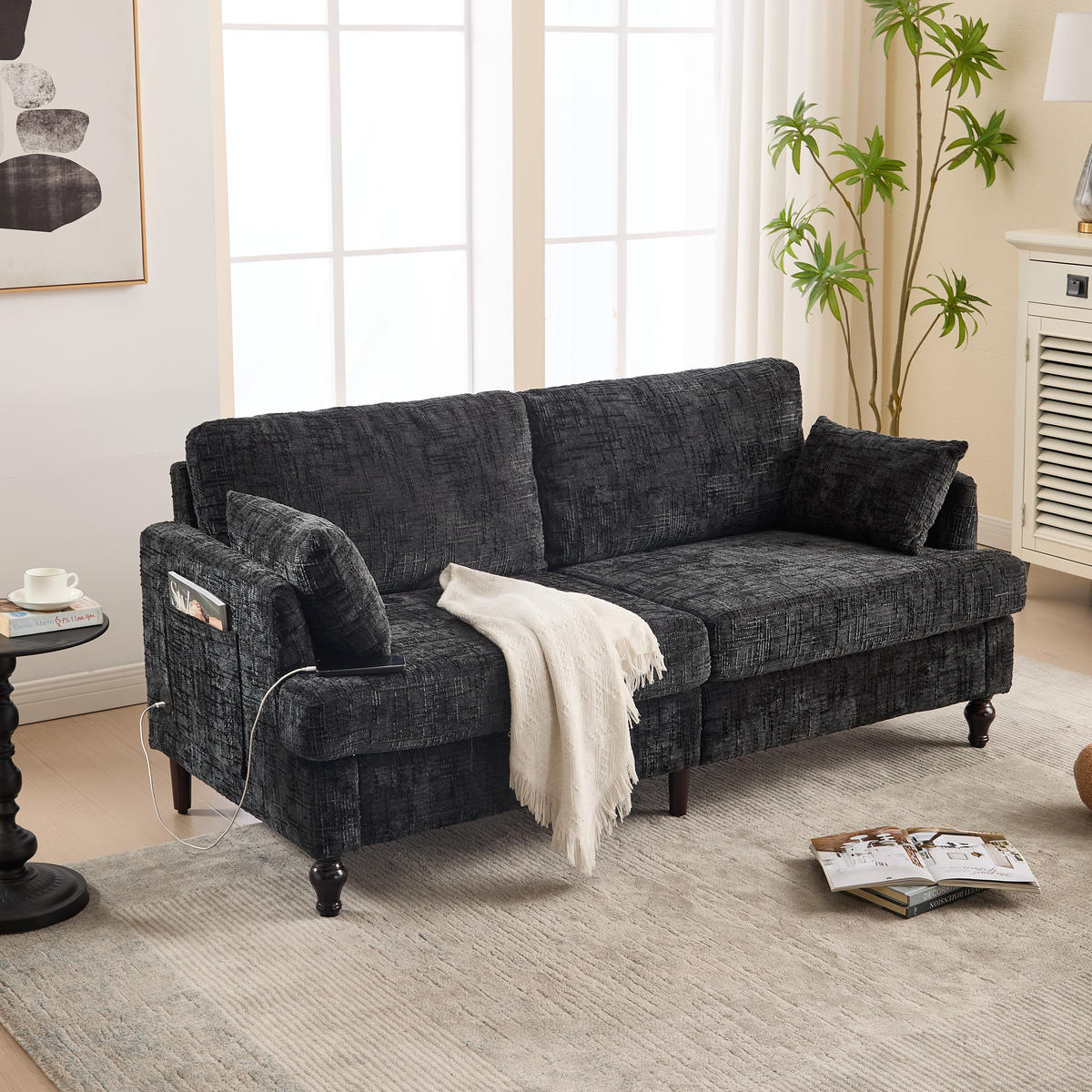 SOFA 2-Sitzer 175/83/78 cm Schwarz - Schwarz, Textil (83/78/175cm)