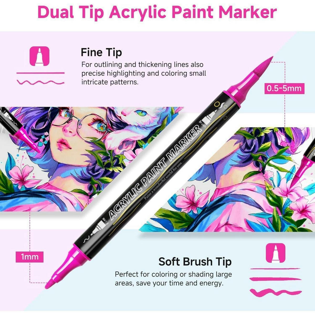 ACRYLSTIFTE Set 72 Farben Dual Tip Wasserfest für verschiedene Oberflächen - Multicolor, Kunststoff (19/5.5/27.5cm)