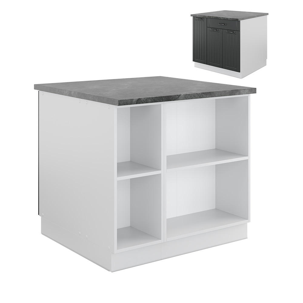 KÜCHENINSEL Fame-Line Anthrazit Landhaus/Weiß 90 cm mit Schublade ohne AP - Dunkelgrau/Weiß, Holzwerkstoff (90/82/60cm) - Vicco