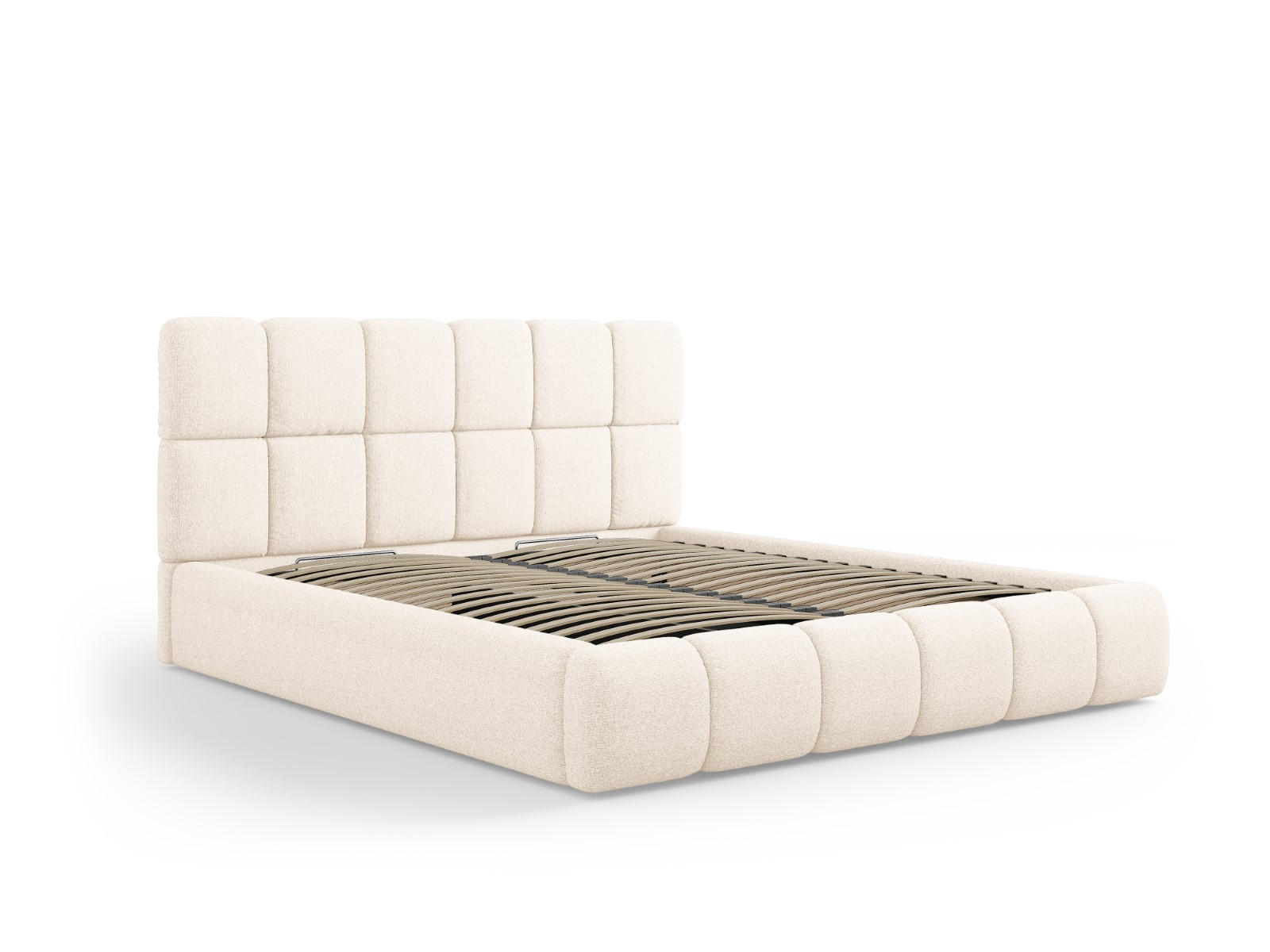 BETT mit Bettkasten und Kopfteil Bellis aus Chenille-Stoff leichtes beige 200x200cm - Creme, Textil (200/200cm) - Micadoni
