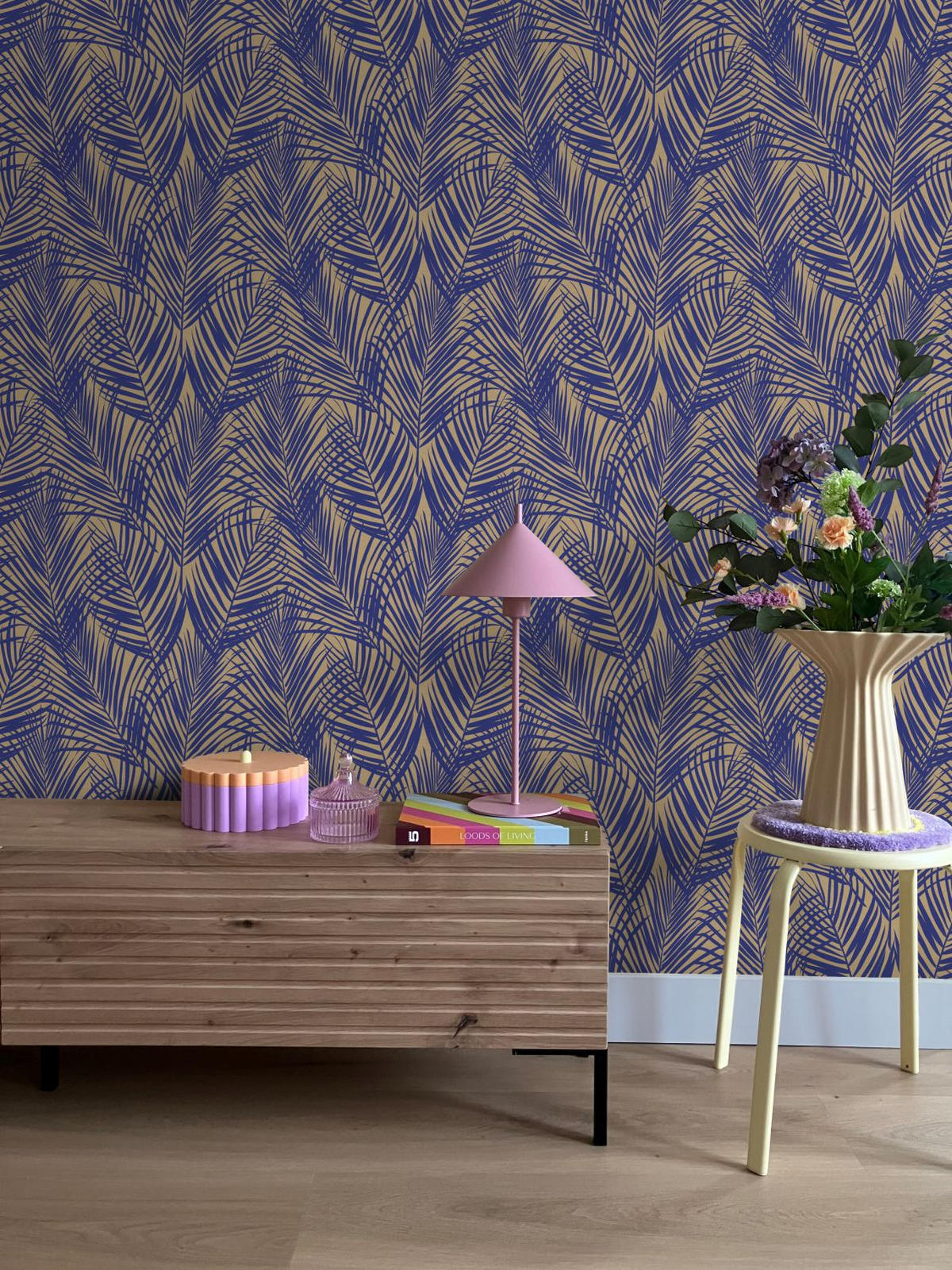 TAPETE Palmblätter 50 x 900 cm - Blau, Papier (50/900cm) - ESTAhome