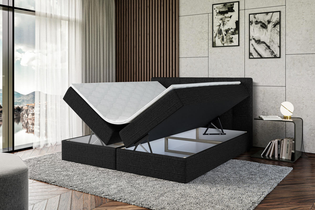 BOXBETT mit Matratze H3 und Lattenrost - MARCE - 180x200 Schwarz - Schwarz, Holzwerkstoff (180/200cm) - ALTDECOR
