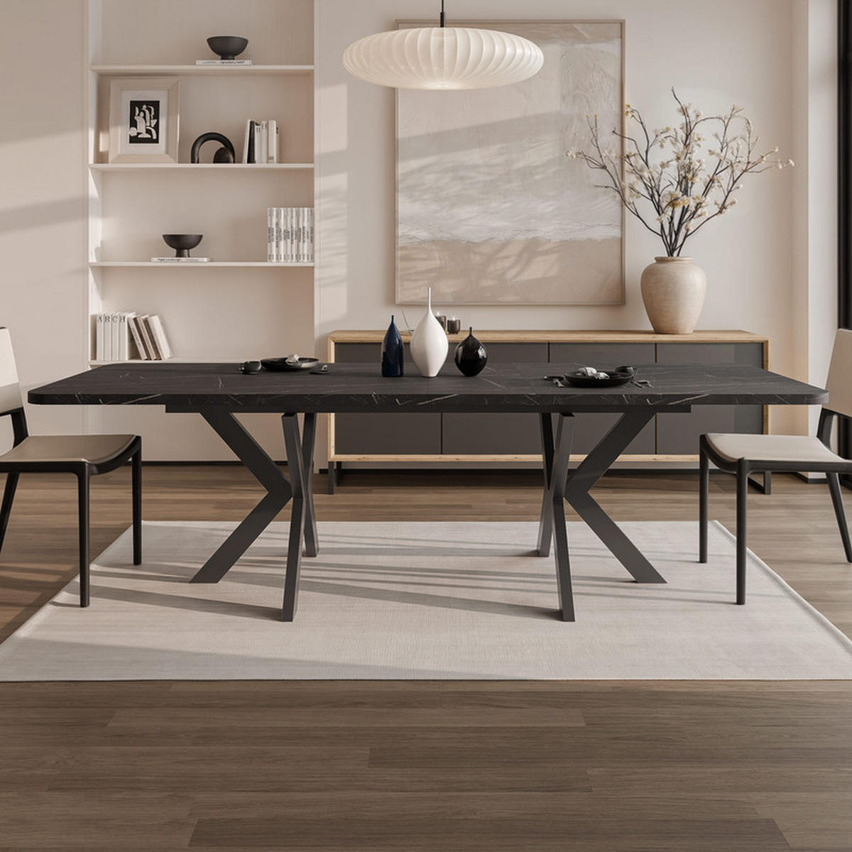 AUSZIEHTISCH DANTON 200/100/76 cm, Schwarz / Grigia Pietra (Steingrau) - Schwarz/Grau, Holzwerkstoff/Metall (100/200/76cm) - Idohome