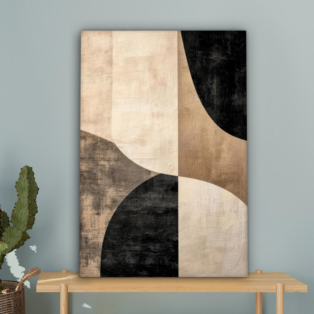 LEINWANDBILD Abstrakt - Flugzeuge - Schwarz - Rund Wanddeko Schlafzimmer 60x90 cm - Beige, Textil (60/90cm) - MuchoWow