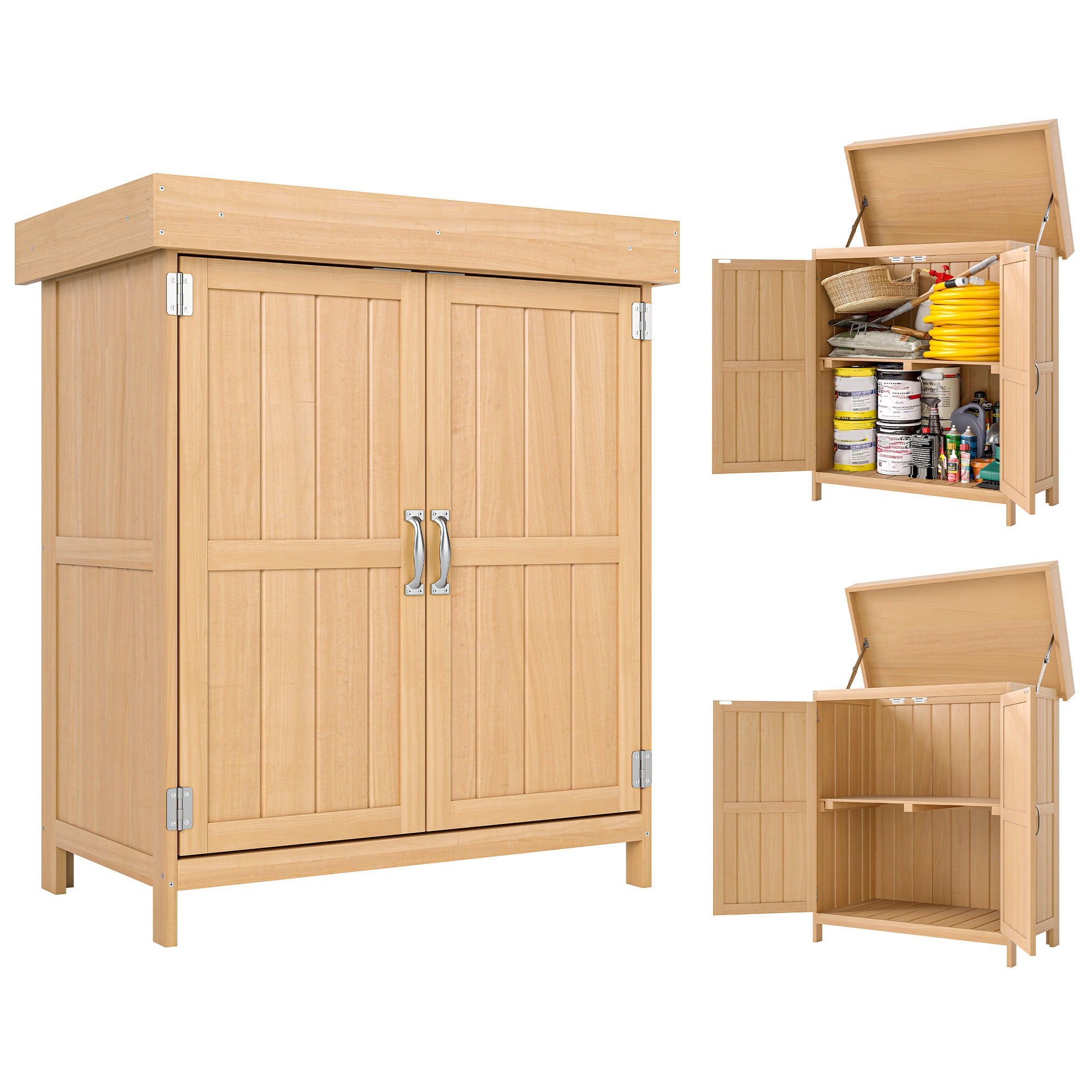GARTENSCHRANK DE-09228 mit Doppeltür und 2 Fächern Natur - Naturfarben, Holz (43/88/74cm) - ComfortXL