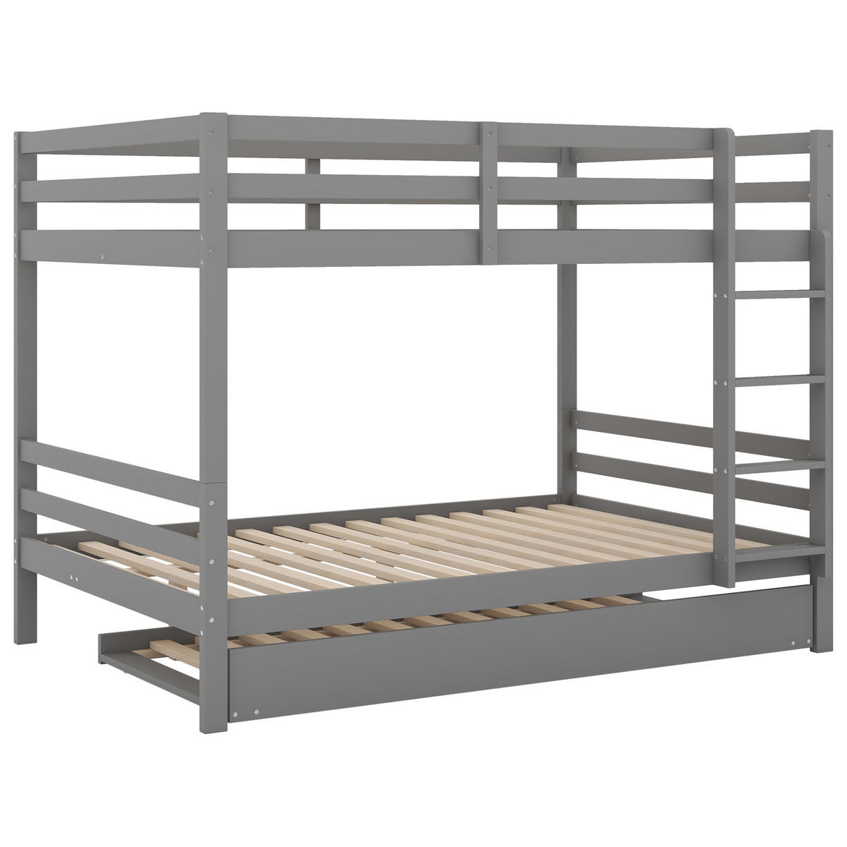 ETAGENBETT 140/200 cm aus Kiefernholz mit Ausziehbett und Treppe - Grau, Holz (140/200cm) - BEAOK