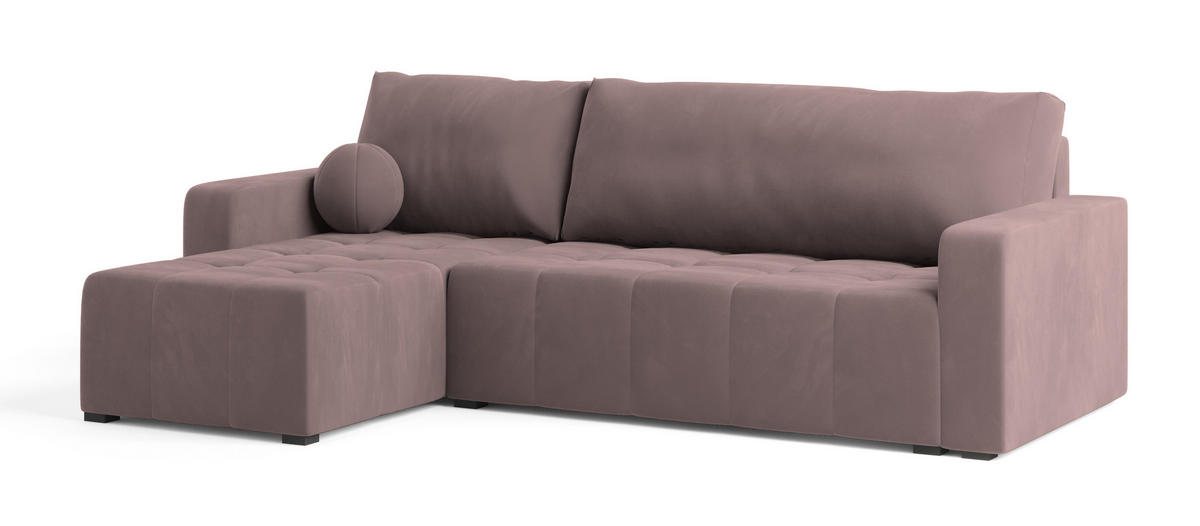 ECKSOFA VOLIRA Rosa Plüsch-Stoff mit Schlaffunktion - Rosa, Holz (230/143cm) - MASSENO