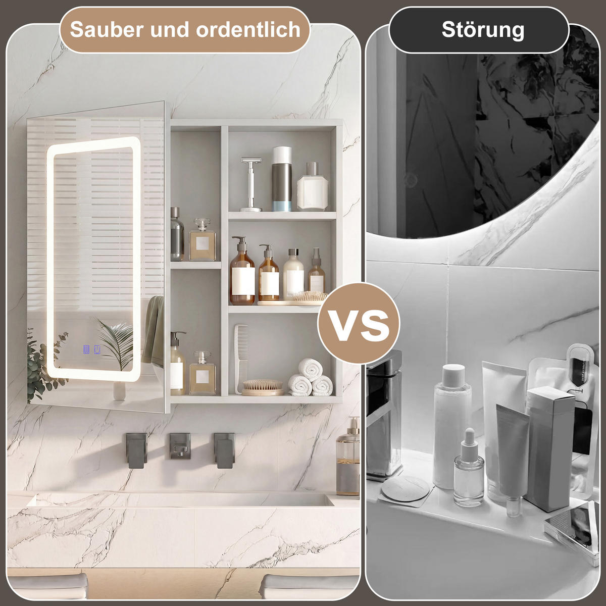SPIEGELSCHRANK LED 60x60cm 1-türig mit verstellbaren Böden - Weiß, Glas (60.2/60.2/15.2cm) - SHOPENTRA