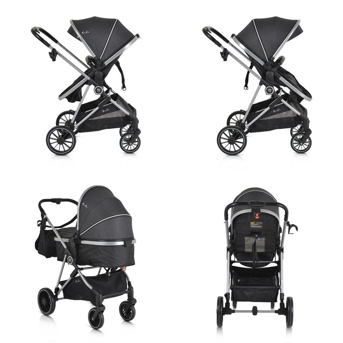 KINDERWAGEN 2 in 1 Kali schwarz umbaubar, Korb, Getränkehalter, Tasche - Schwarz, Metall (77/58/109cm) - Moni