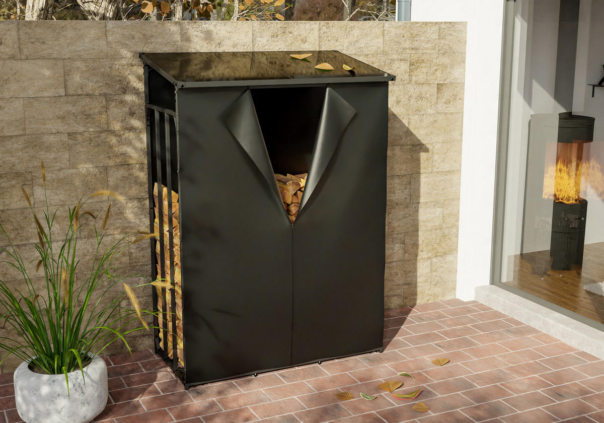 KAMINHOLZREGAL 130/70/185 cm Metall anthrazit - Anthrazit/Grau, Metall (130/185/70cm) - CLP