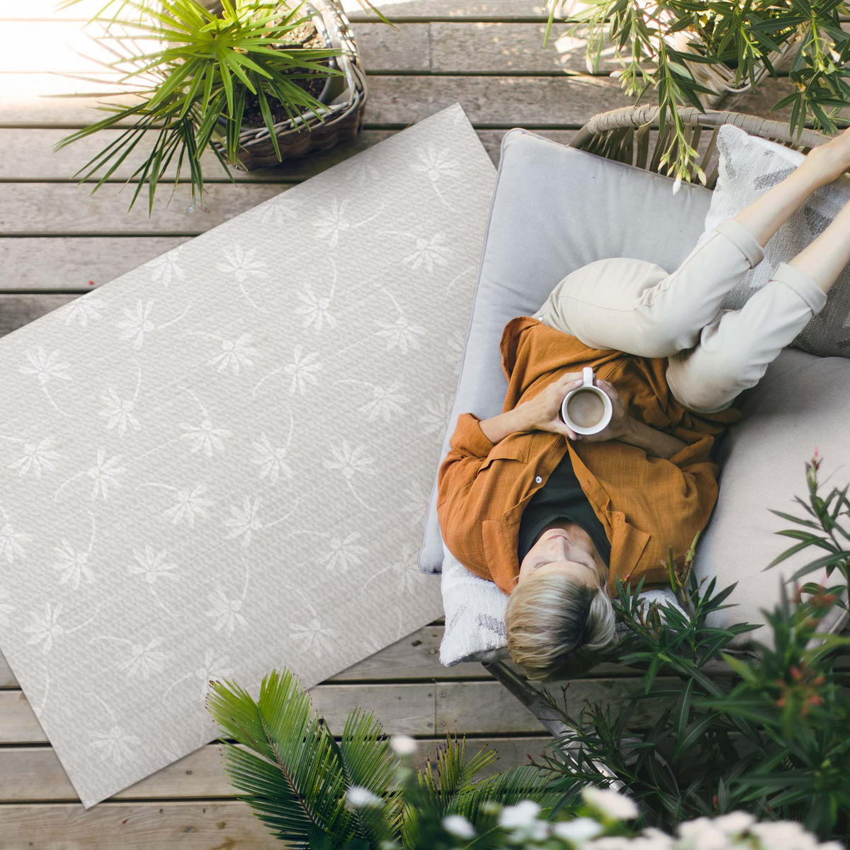 TEPPICH 120x180 cm Zarte Boho Gänseblümchen - Ecru, Kunststoff (120/180cm) - Wallfluent