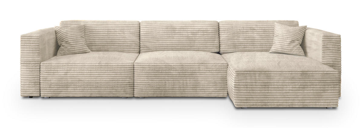 ECKSOFA TOLMO Creme Kordstoff mit Schlaffunktion - Creme, Holz (347/148cm) - MASSENO