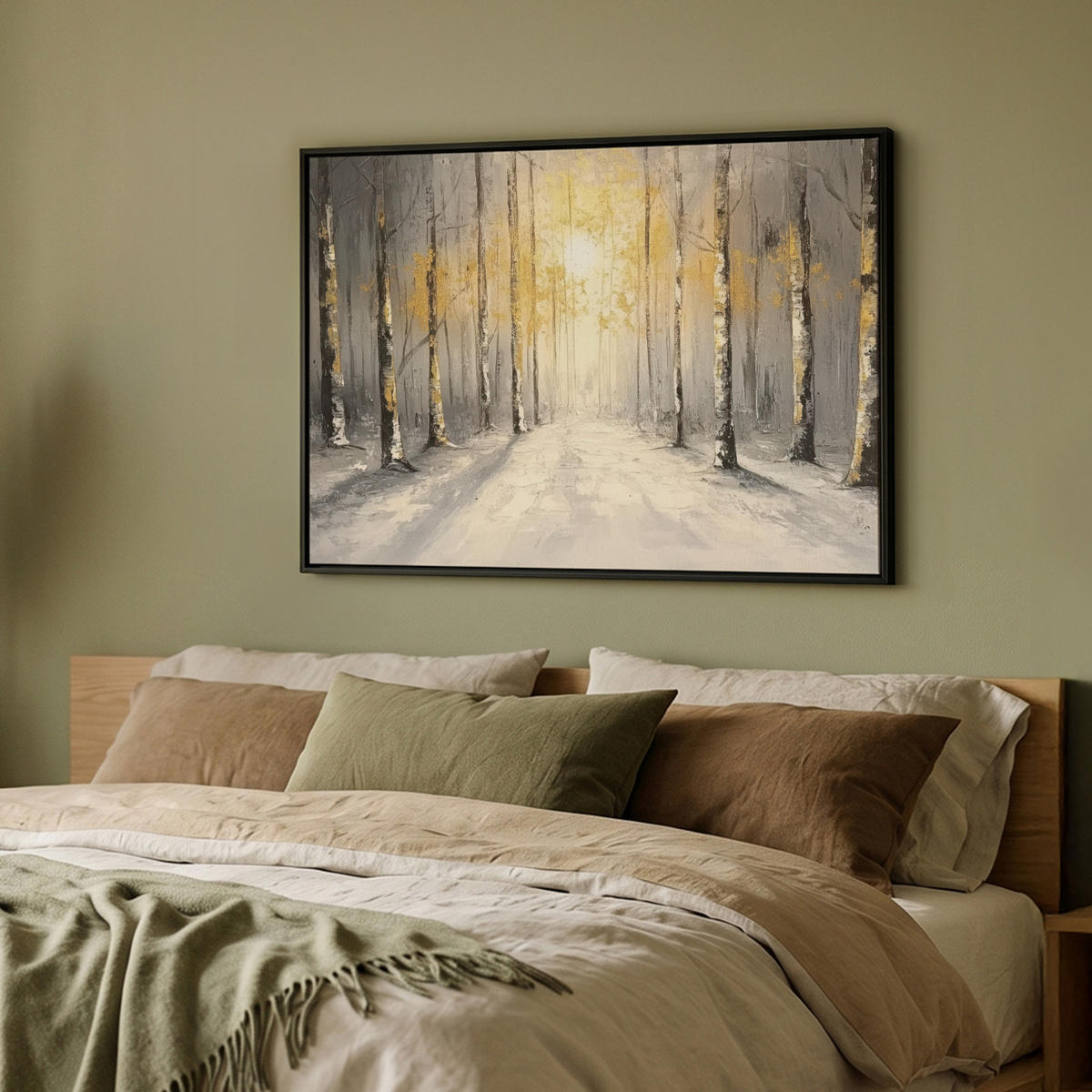 LEINWAND Bilder mit Rahmen - Winter - Abstrakt - Schnee - Natur - Sonne - 100x70 - Grau, Textil (100/70cm) - MuchoWow