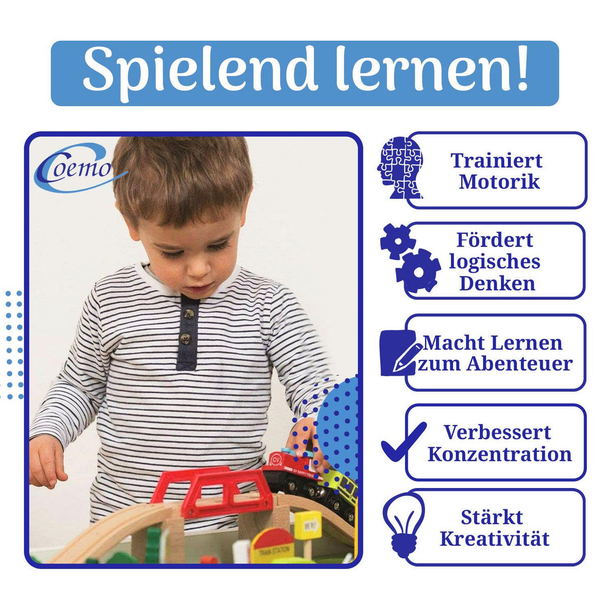 SPIELTISCH MIT HOLZEISENBAHN 90-tlg. Set Tisch Farbe Natur - Naturfarben, Holzwerkstoff (57/98cm) - Coemo