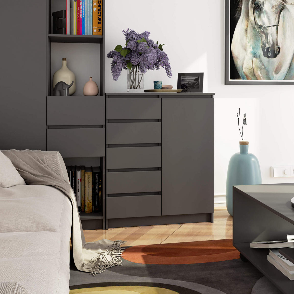 KOMMODE Graphit Grau 97/80/35 - Graphitfarben, Holzwerkstoff (80/97/35cm) - RAUMHIRSCH FURNITURE