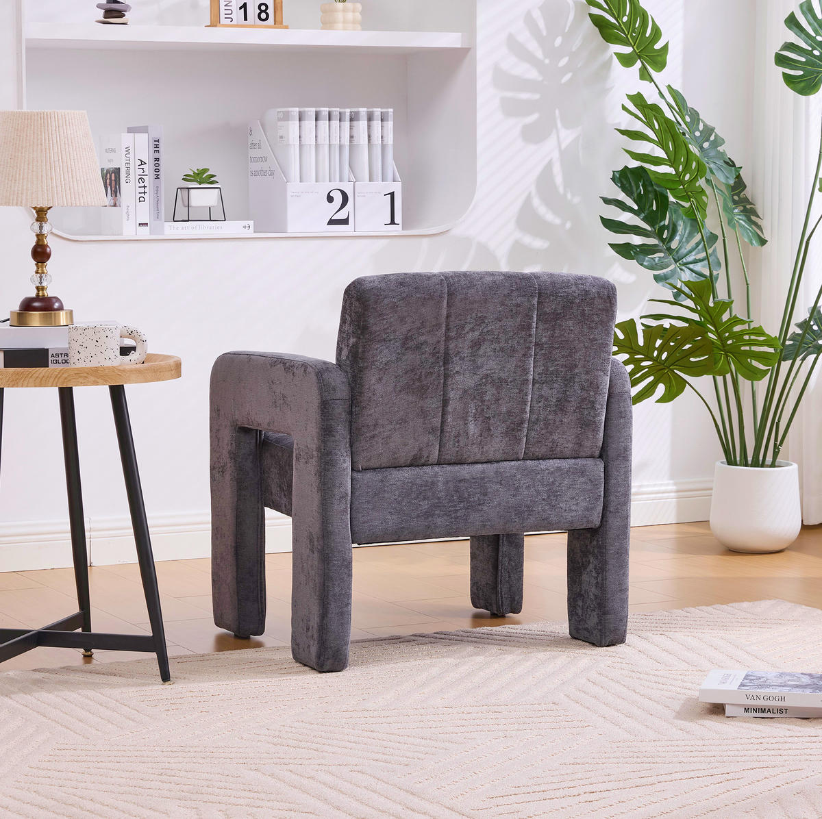 SESSEL 67,5/69/74,5 cm in Grau aus Chenille mit gepolsterter Sitzfläche - Grau, Textil (67.5/74.5/69cm) - BEAOK