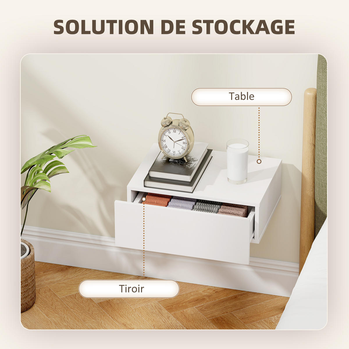 NACHTSCHRANK DE-12955 Wandmontage mit Schublade Weiß - Weiß, Holzwerkstoff (30/15/40cm) - ComfortXL