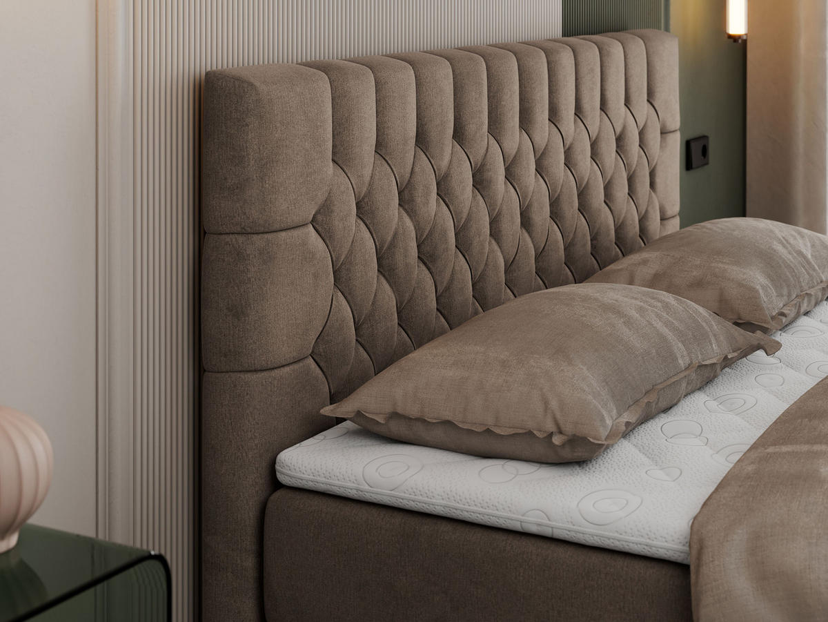 BOXBETT PERA 140/200 Braun Velvet - H4 - Braun, Holz/Textil (140/200cm) - MKS