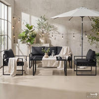GARTENSITZGRUPPE - 4-teilig - Stahl / Polyester - Schwarz / Grau - Schwarz/Grau, Glas/Textil - home24