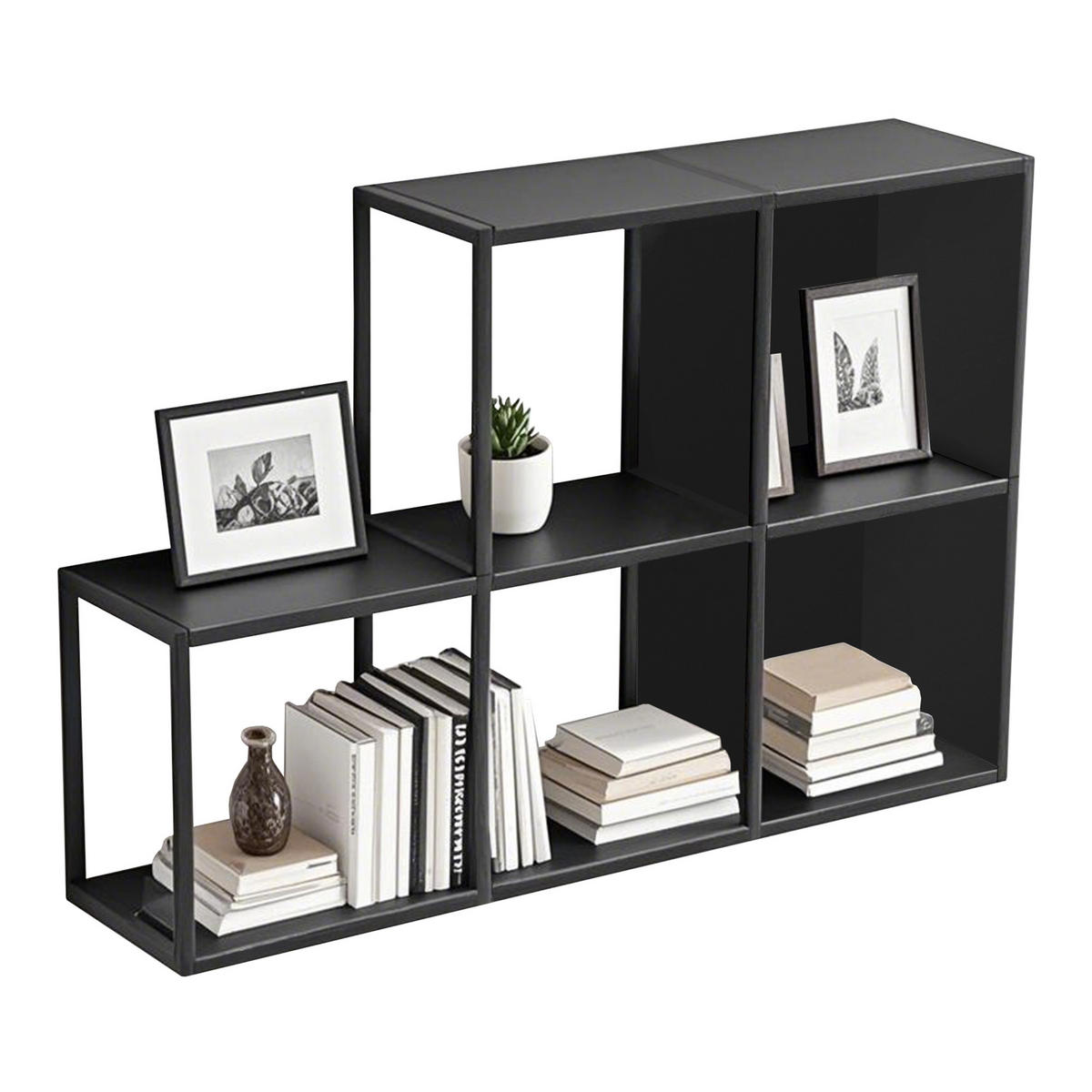 WANDREGAL-SET 5 TLG. Nostened - Schwarz, Metall (27.5/27.5/20cm) - [en.casa]