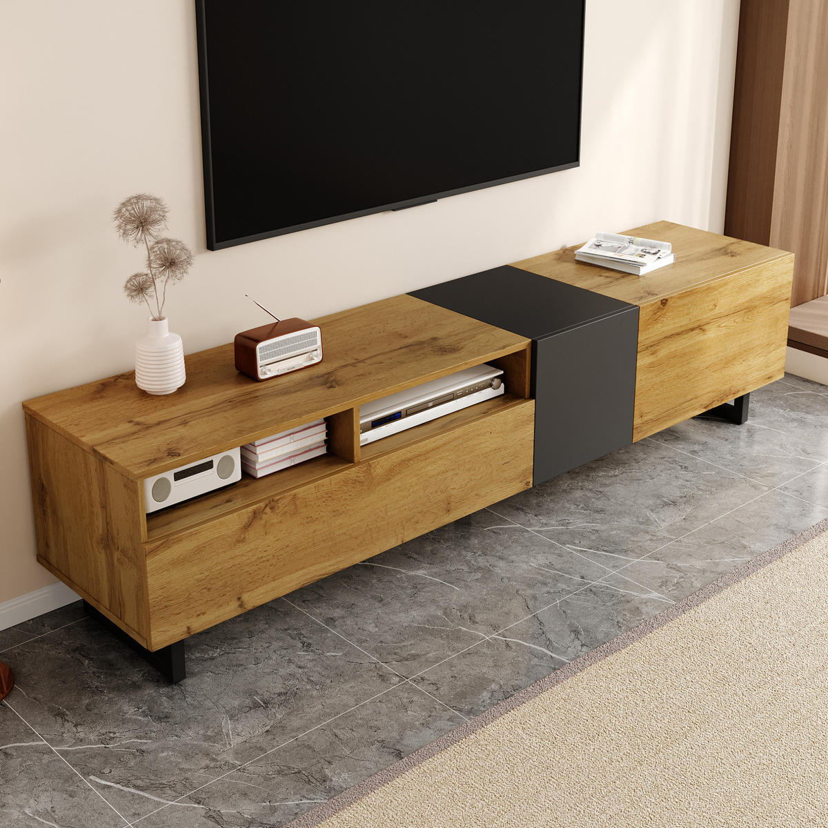 COLORBLOCK-TV-SCHRANK, Holzfarbe und Dunkelgrau 170/36.5/42 cm - Eichefarben, Holzwerkstoff (170/42/36.5cm) - Redom