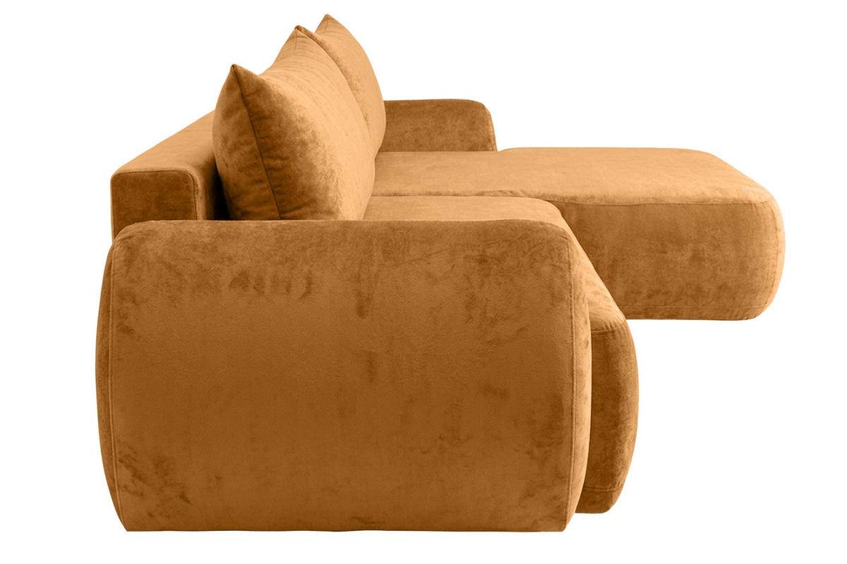 ECKSOFA Mit Schlaffunktion Und Bettkasten, Chenille-Stoff Perfecto, Honigfarbe, Rechts, HELA II - Honig, Holz (280/184cm) - Kaiser Möbel