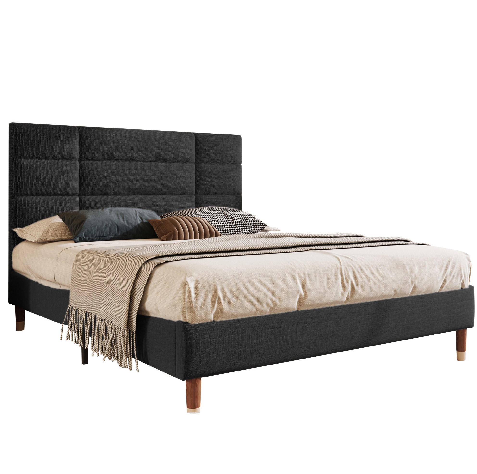 BETT mit Lattenrost 140x200 cm Leinen Schwarz - Schwarz, Holz (140/200cm) - Meubliv