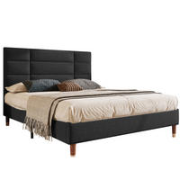 BETT mit Lattenrost 140x200 cm Leinen Schwarz - Schwarz, Holz (140/200cm) - Meubliv