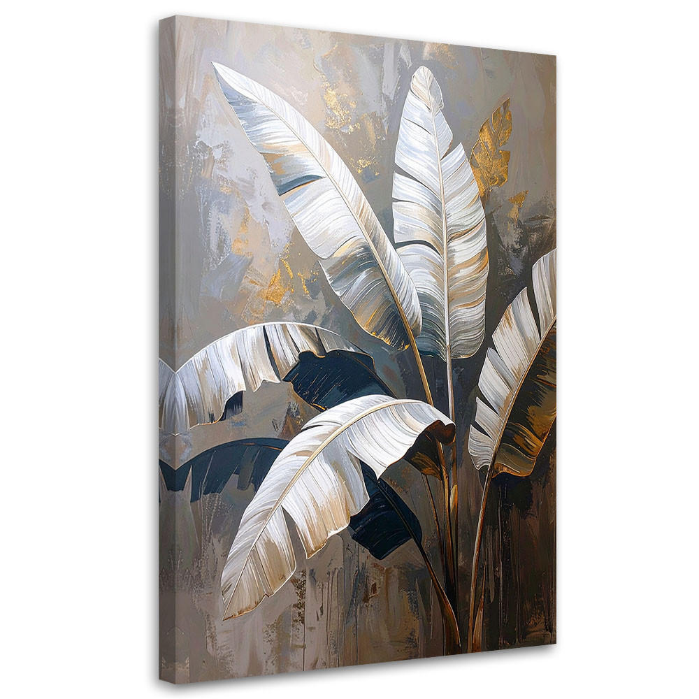 BILD auf Leinwand, Bananenblätter Natur Pflanzen weiß-beige - Weiß, Textil (80/120cm) - Feeby