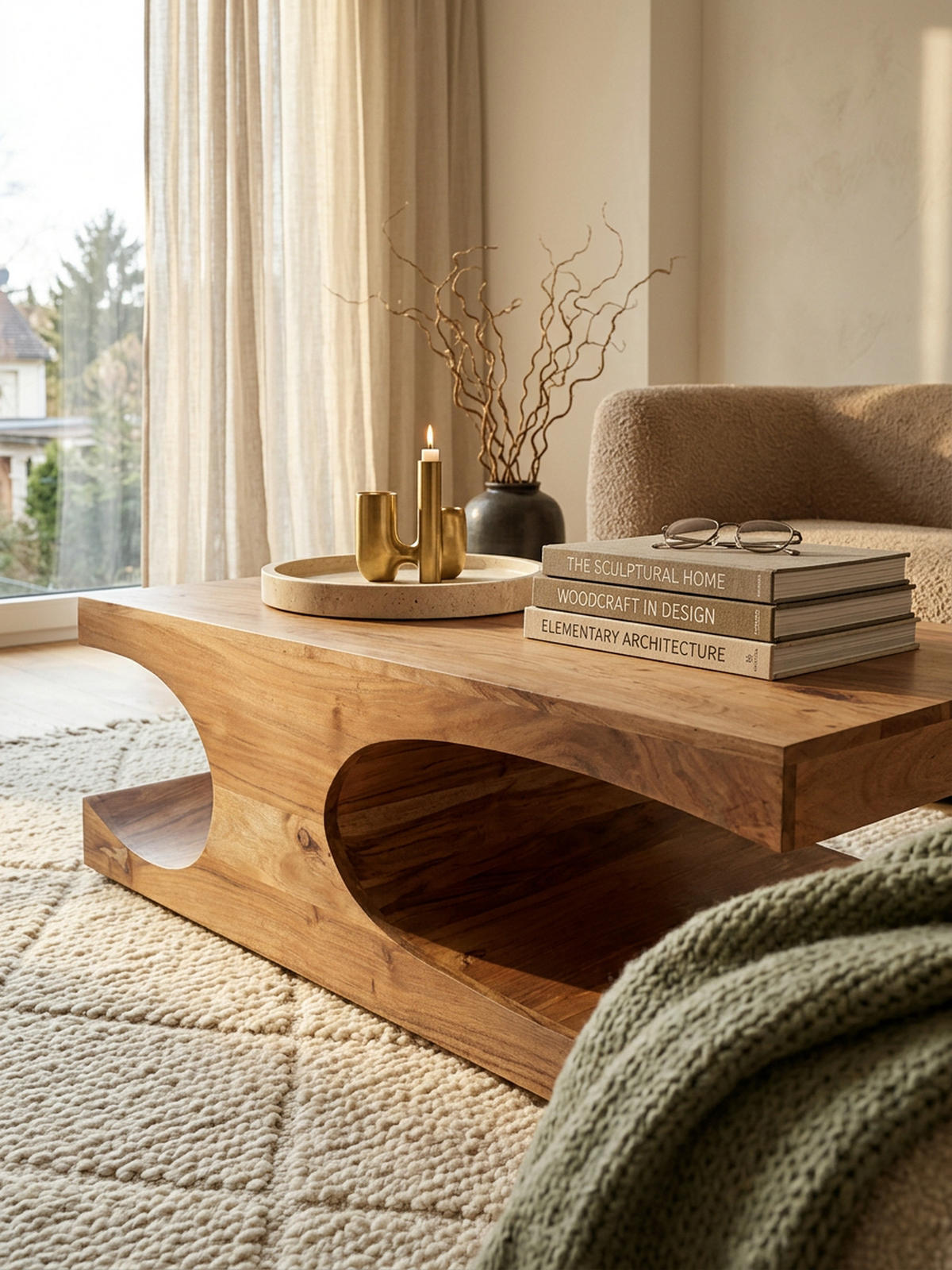 COUCHTISCH Massivholz mit zwei Ablagefächern, handgefertigt und pflegeleicht, Beige 118x70x38 cm - Beige, Holz (70/118/38cm) - KADIMA DESIGN