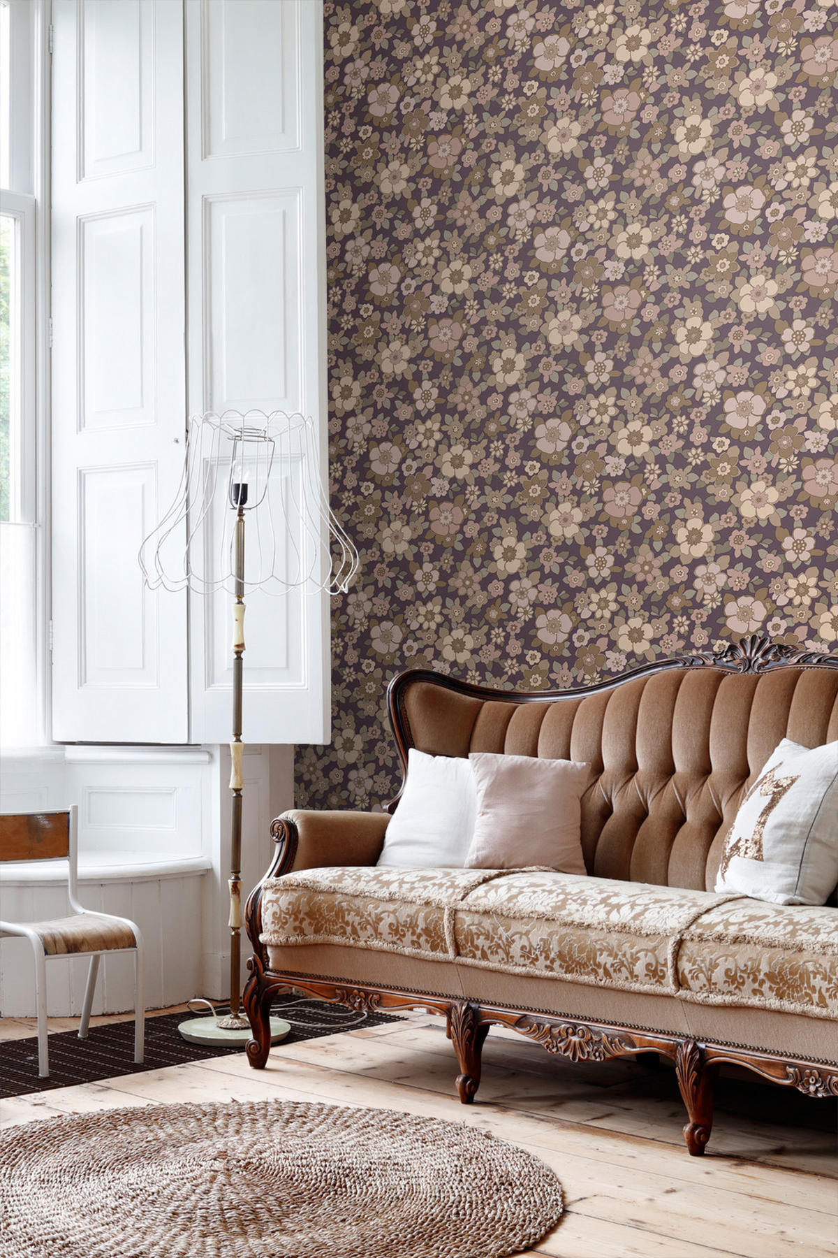 TAPETE Retro Blumen 50 x 900 cm - Lila, Papier (50/900cm) - ESTAhome