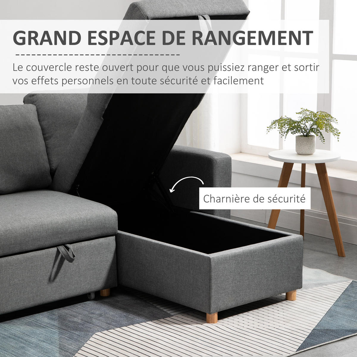 ECKSOFA Grau mit Schlaffunktion und Bettkasten - Grau, Textil (211.5/146cm) - PANGIVO