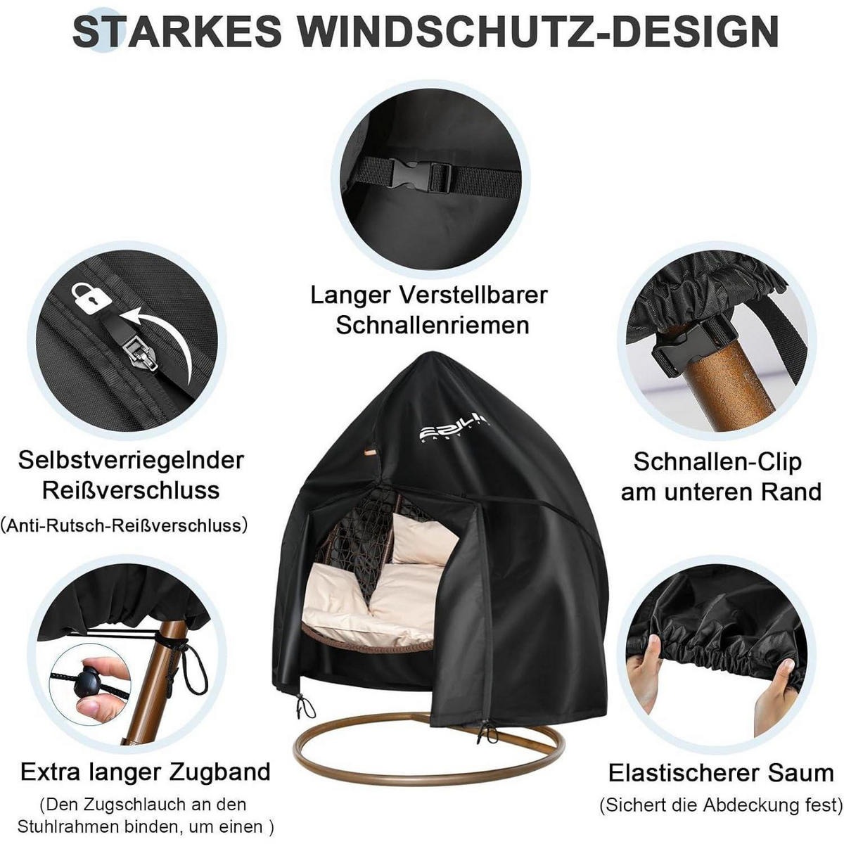 HÄNGESESSEL Abdeckung 230 x 200 cm 420D Oxford-Gewebe Wasserdicht - Schwarz, Textil (200/230/200cm)