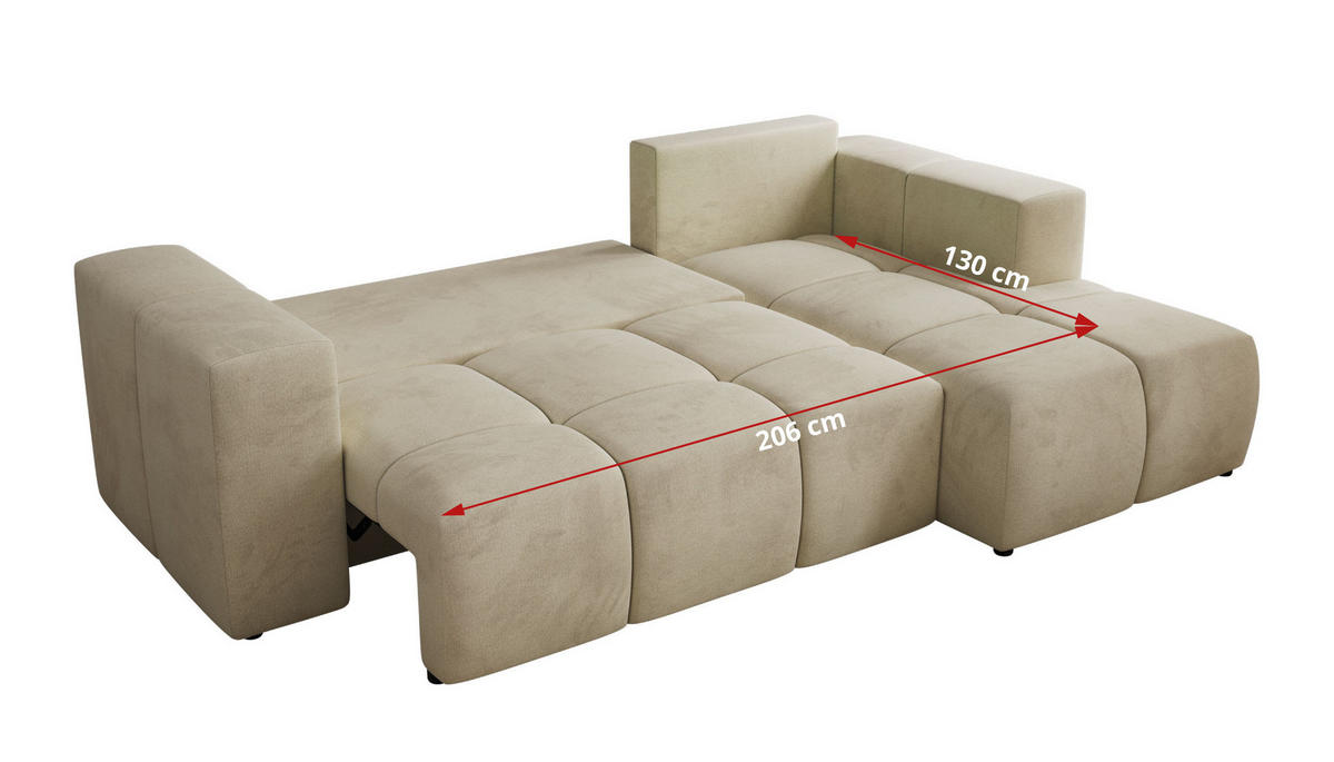 ROHOVÁ SEDAČKA MONIVA L - Béžová Samet - Pravá Strana - černá/béžová, textil/plast (266/164cm) - MKS