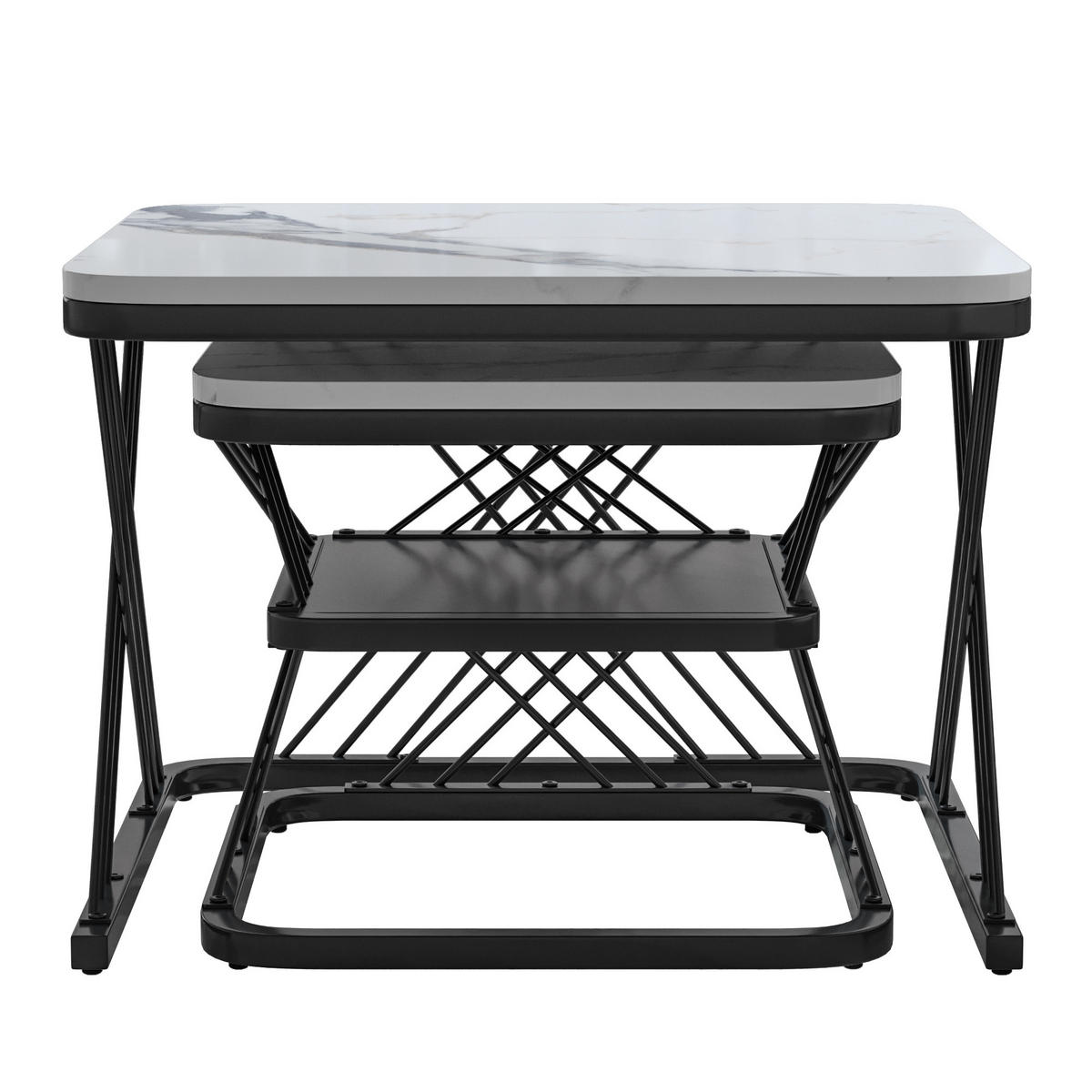 COUCHTISCH 2er Set Beistelltisch Eckig, Gold - Schwarz, Metall (60/60/45cm)