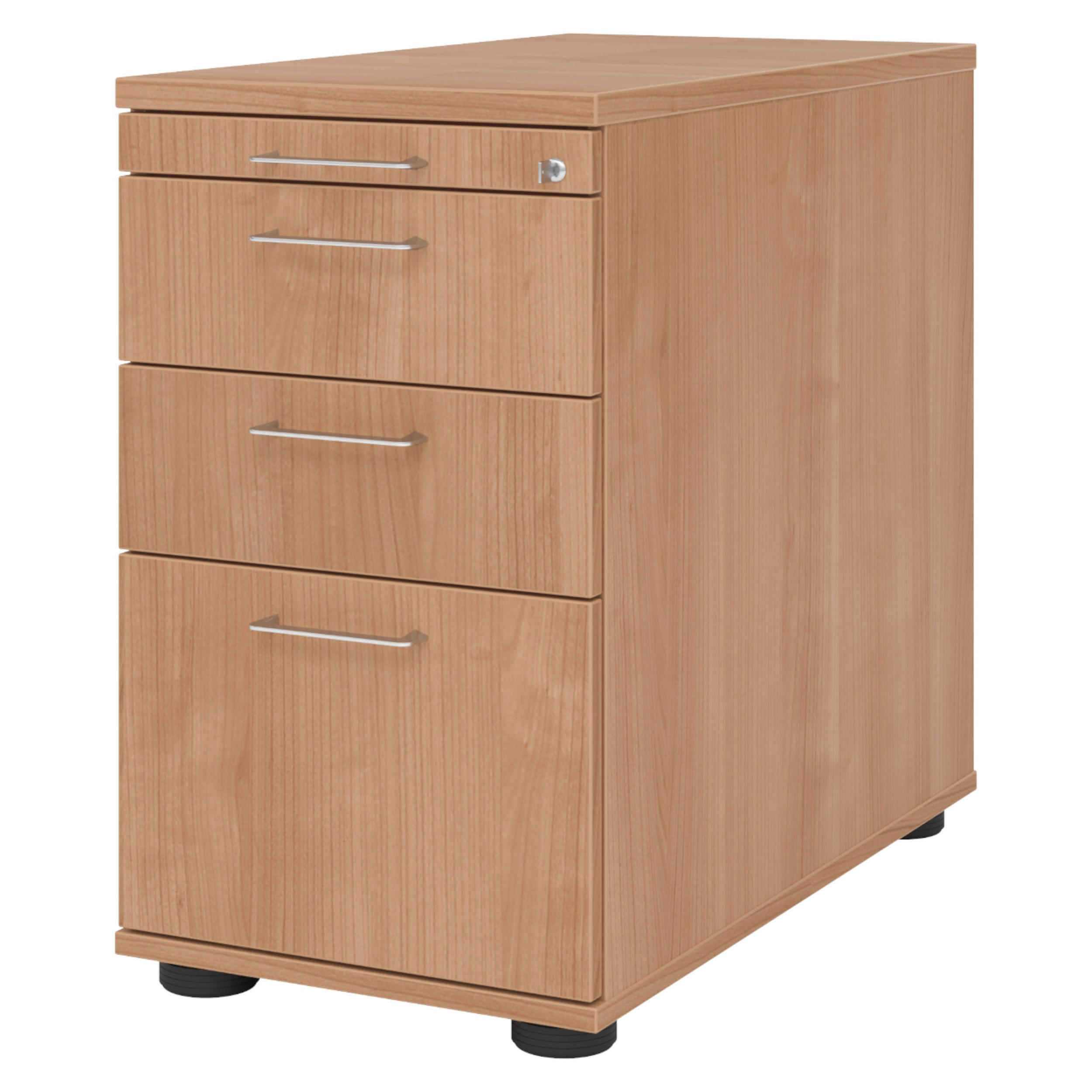 STANDCONTAINER - mit Hängeregistratur 80/42,8/72 cm in Nussbaumfarben Bügelgriff (Metall) - Nussbaumfarben, Holzwerkstoff (42.8/72/80cm) - bümö