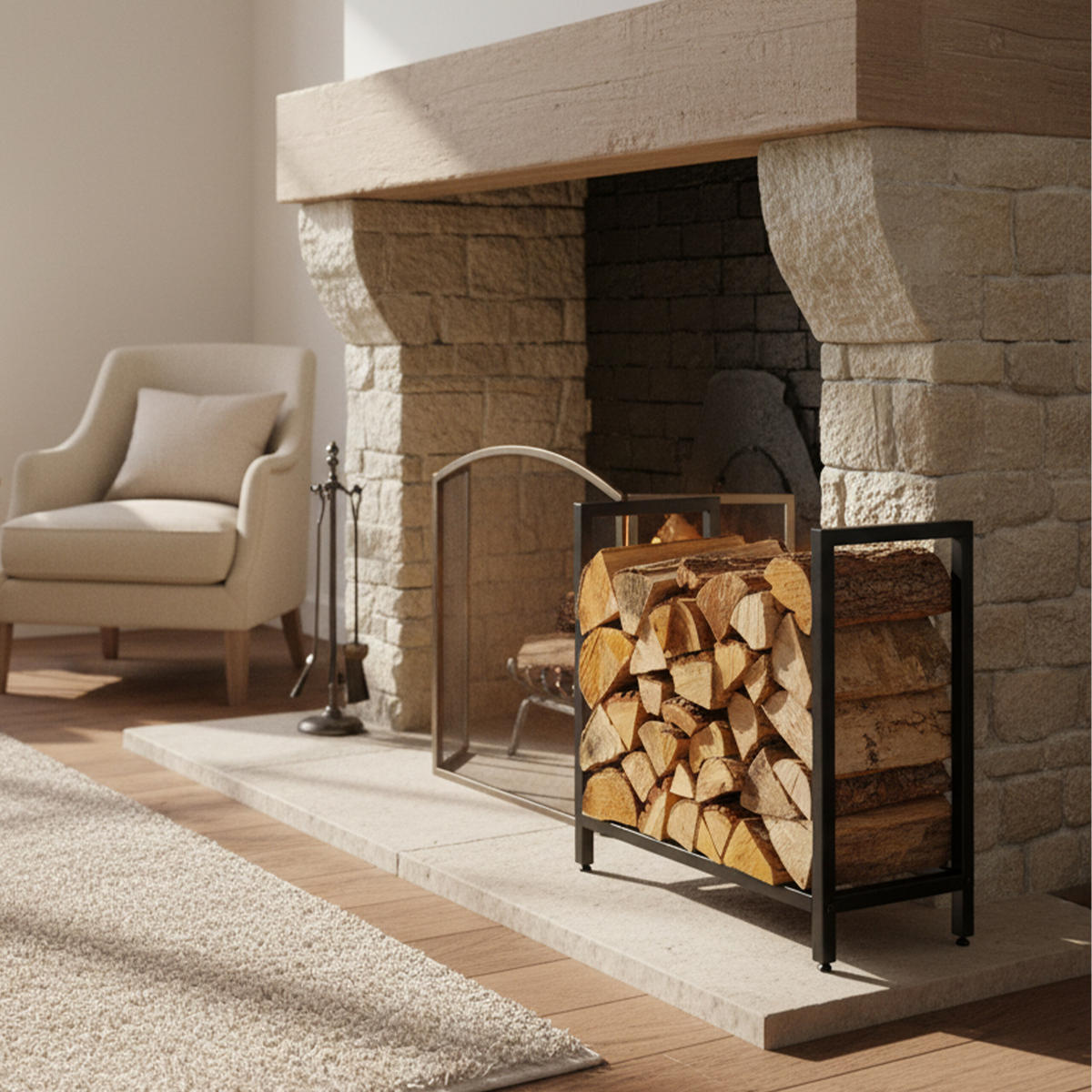 KAMINHOLZREGAL - Schwarz, Metall (65/62.5/30.5cm) - Relaxdays