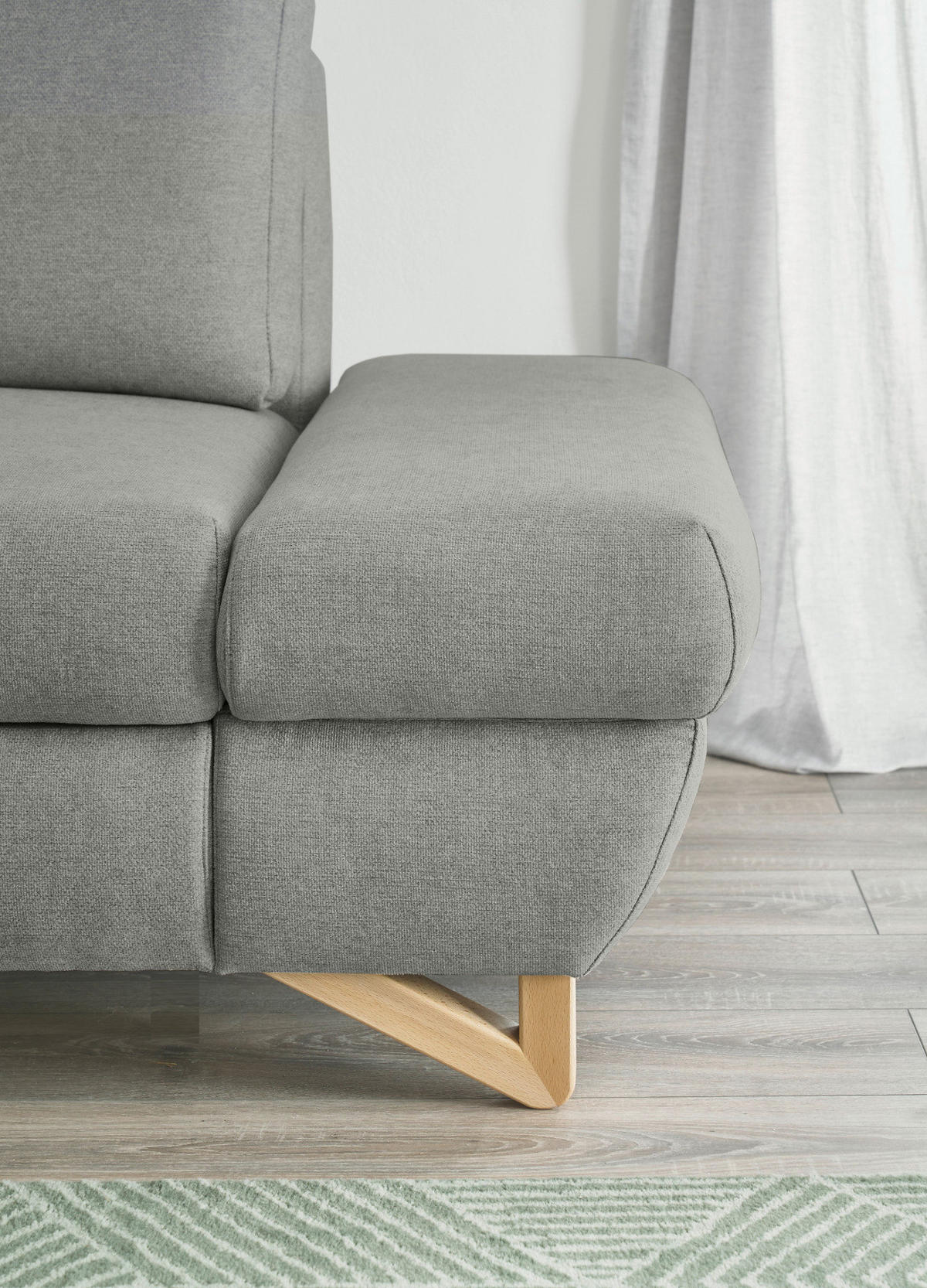 ECKSOFA hellgrau Velours, Wohnzimmer Sofa - Hellgrau, Holz/Textil (166/284cm) - Furn.Design