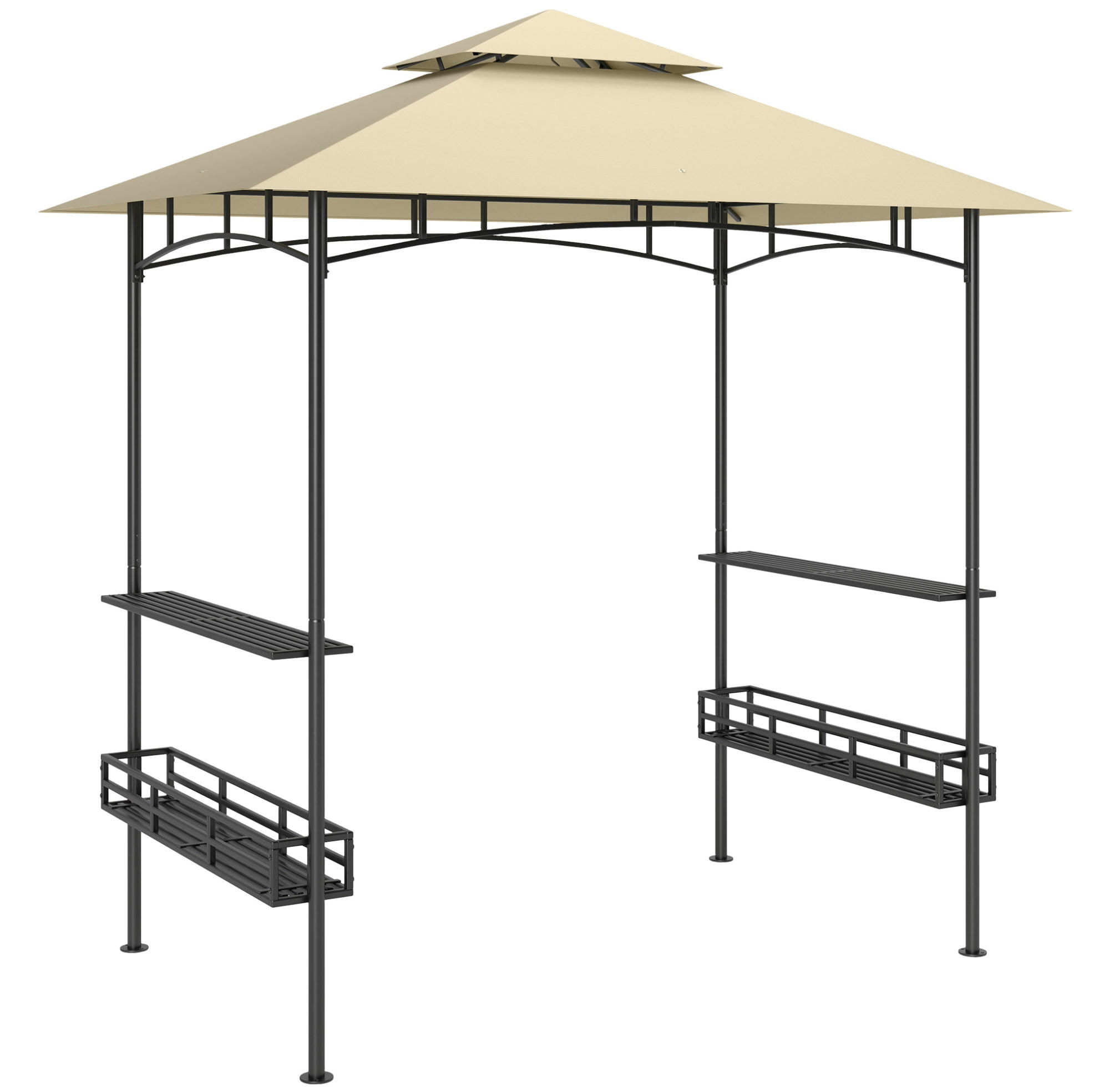 PERGOLA Grillpavillon 240/150/257 cm aus Stahl mit Doppeldach und Seitenablagen Beige - Beige, Metall (240/257/150cm) - Modenvie