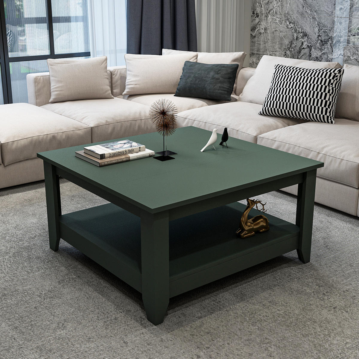 COUCHTISCH Lea Silva - Dunkelgrün, Holzwerkstoff (90/90/46.8cm) - Decorotika
