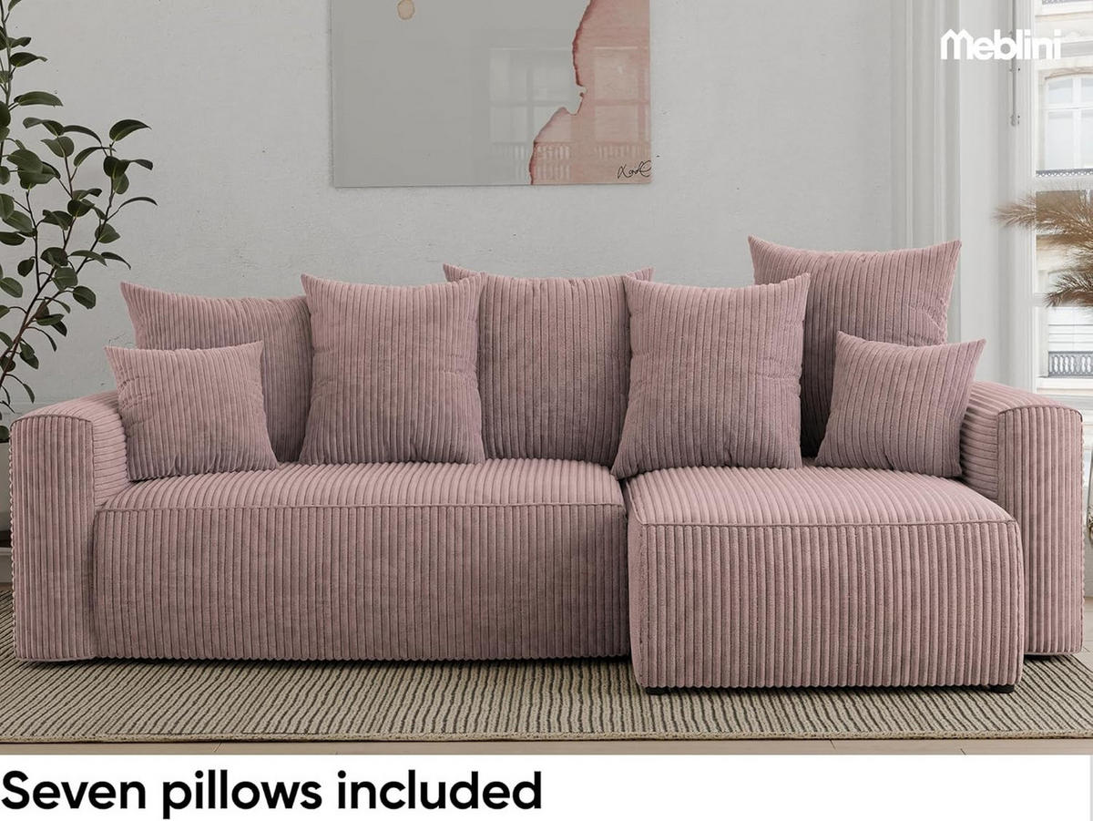 ECKSOFA DAVE L - Pink/Schwarz, Holzwerkstoff (238/87cm) - Meblini