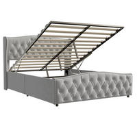 DOPPELBETT 140x200 cm Grau Samt, Polsterbett, Hydraulischer Bettkasten, Diamant-Knopfheftung, Tragfähigkeit 300 kg, Skandinavischer Stil - Grau, Metall (140/200cm) - GENKI LIVING