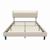 POLSTERBETT 160x200 cm mit LED-Beleuchtung - Kopfteil mit Ladefunktion - Gepolstertes Kopfteil - Beige - Beige, Textil (160/200cm) - DELFA