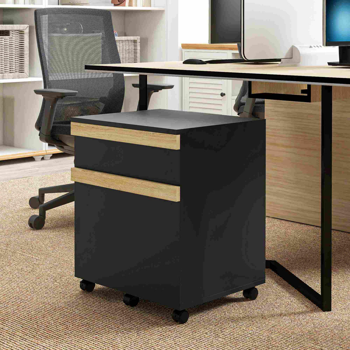 ROLLCONTAINER DE-14466 2 Schubladen mit Hängeakten Schwarz - Schwarz, Holzwerkstoff (40/59.5/48cm) - ComfortXL