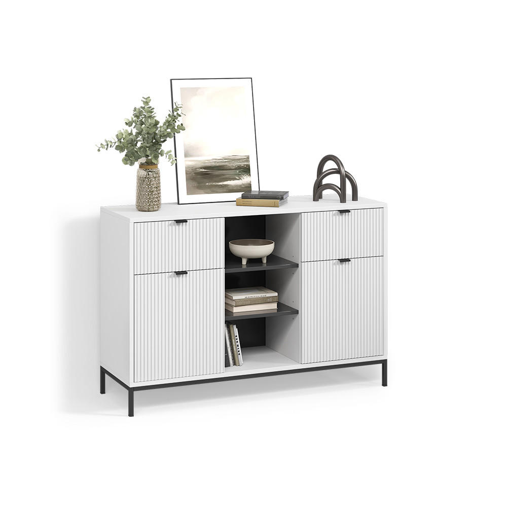 Livinity® KREDENC Aterno Bílá 120 x 81.2 cm se 2 zásuvkami a 2 dvířky