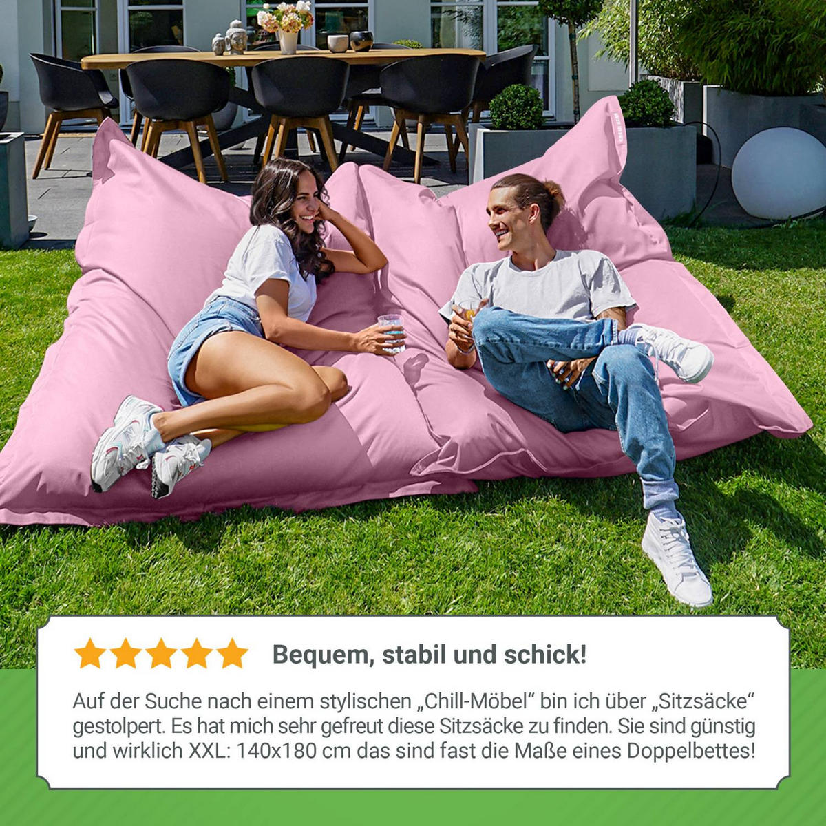 SITZSACK XXL "Square" 140x180cm - 380 L - Rosa, Textil (140/25/180cm) - Green Bean