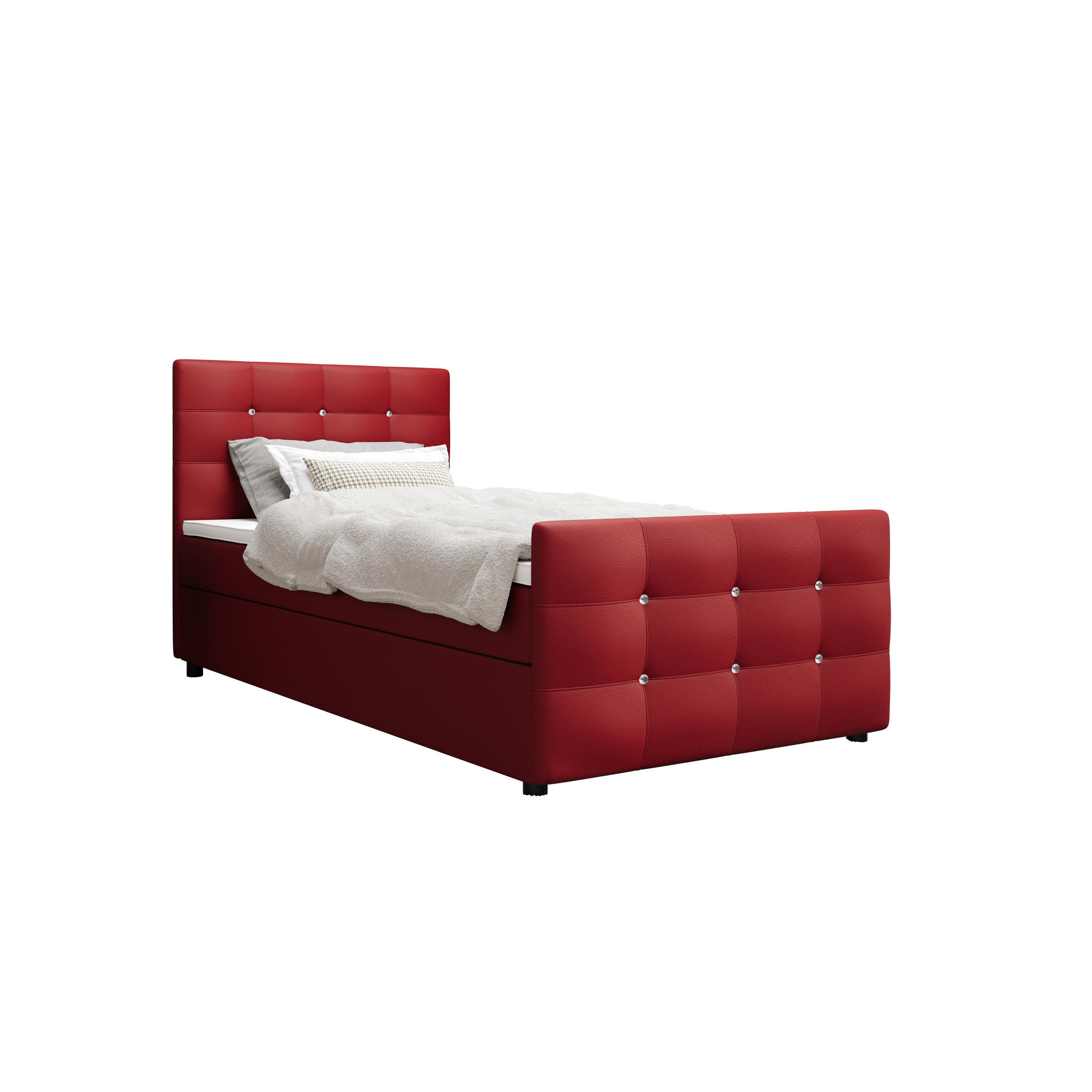 BOXBETT KLEO 100x200, mit Matratze H3 und Topper, Madryt 160 - Rot, Holz/Kunststoff (100/200cm) - Bedante