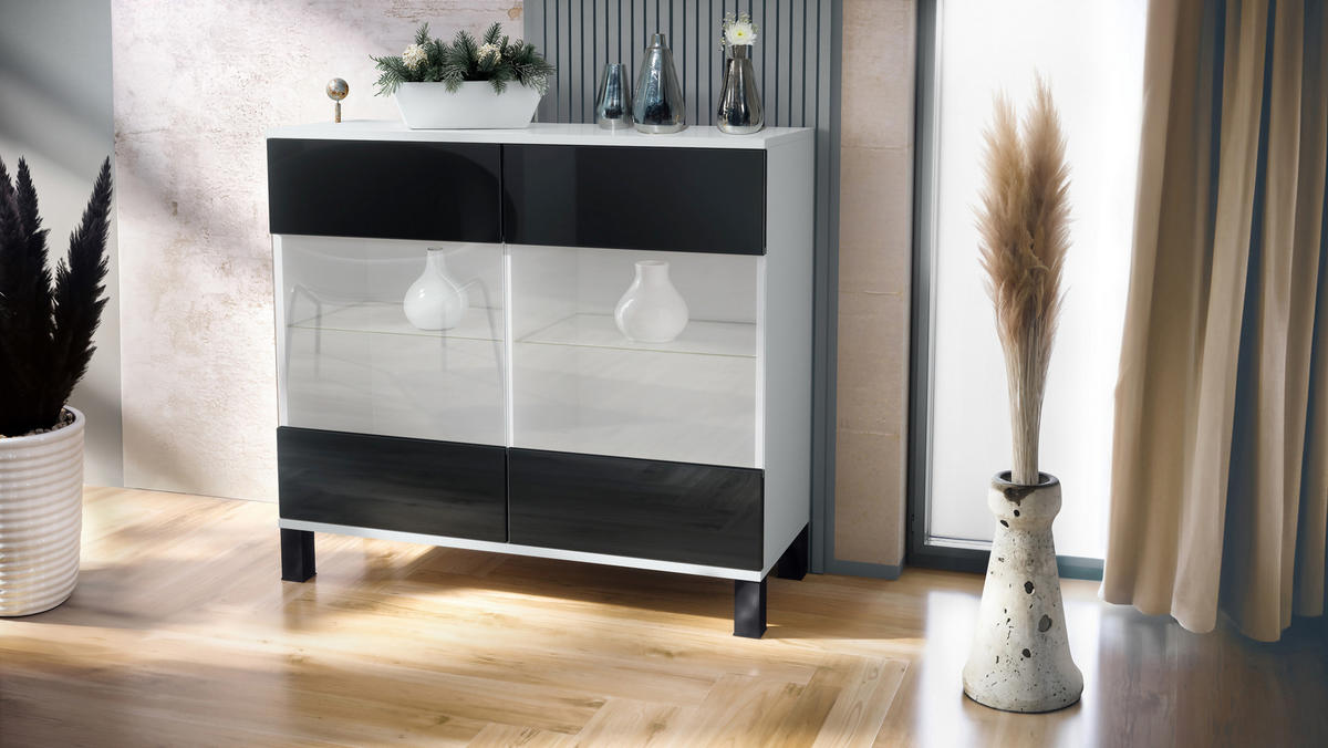KOMMODE Bari Schwarz Hochglanz - Schwarz Hochglanz, Holzwerkstoff (92.5/84.5/35cm) - Vladon