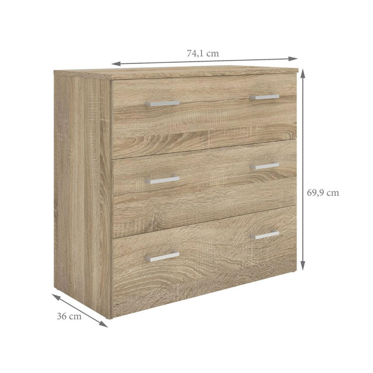 KOMMODE Eiche Dekor - Eichefarben, Holzwerkstoff (74/70/36cm) - ebuy24